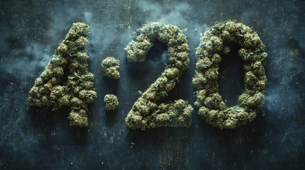 4:20 Day made of cannabis leaves. 420, celebration and consumption of cannabis and marijuana, liberalization and legalization.