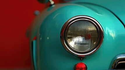 Close-up of vintage teal car headlight