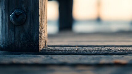 Wooden pier extending into calm waters, bathed in natural light, evoking tranquility and timeless serenity