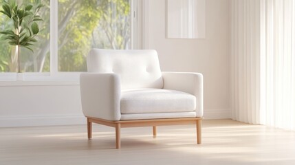 Modern white armchair in a bright room with natural light
