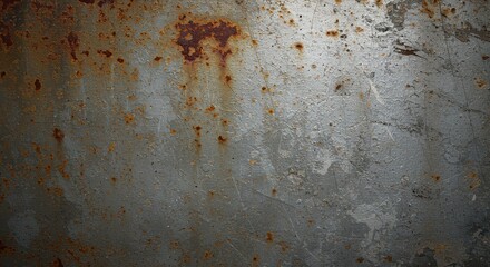 This close-up view of a weathered metal surface features rust spots and a textured gray backdrop, exuding age and industrial charm for artistic and design projects.