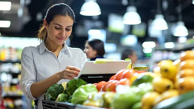 A supermarket cashier efficiently scans groceries as a customer waits at the checkout.