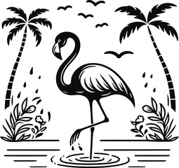 Flamingo Outline Vector Art, Graceful Bird Silhouette for Creative Use
