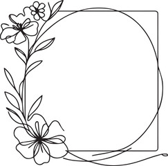 Obraz premium Flower Line Art Frame – Elegant Black Vector