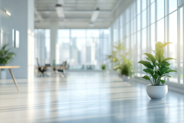 Obraz premium Plant in white pot on wooden floor.