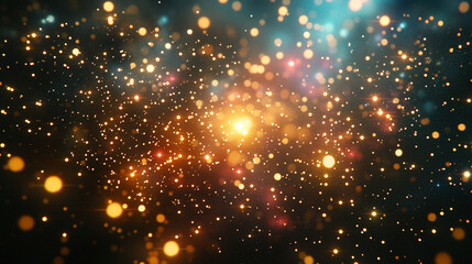 Obraz premium Abstract sparkling golden galaxy background festive shimmering lights blue.