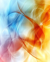 A colorful abstract painting with a blue, red, and yellow swirl. The colors are vibrant and the brushstrokes are bold. The painting evokes a sense of energy and movement