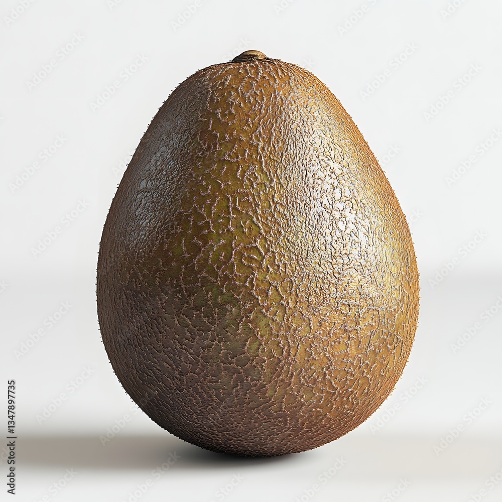 Poster close-up studio shot of a single kiwi fruit. the kiwi has a textured brown skin. the image features 