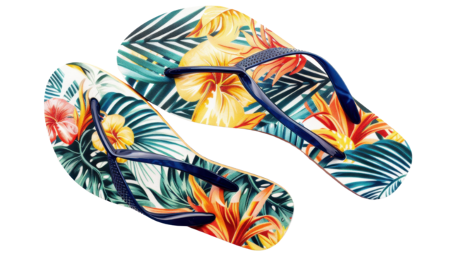 Vibrant beach footwear showcasing a tropical design, perfect for summer vibes