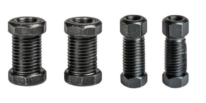Variety of Black Bolts in Different Sizes on a White Background