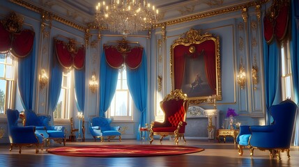 Obraz premium Opulent Blue and Gold Palace Room: A Luxurious Interior Design