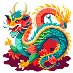 Colorful Chinese Dragon Illustration with Traditional Design.