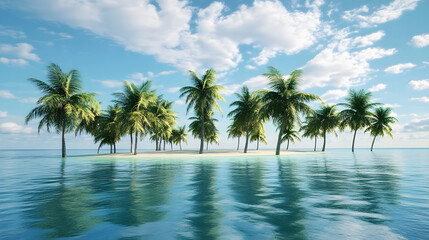 Fototapeta premium nature, design, illustration, flower, green, plant, art, beach, palm, sea, tropical, island, tree, ocean, sand, water, sky, travel, paradise, summer, vacation, landscape, coast, coconut, caribbean, pa