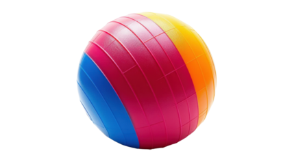 Colorful inflatable gym ball rotating on transparent background