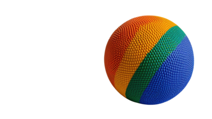Rainbow colored bumpy ball rotating on transparent background