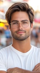 Fototapeta premium Handsome man with city street portrait.