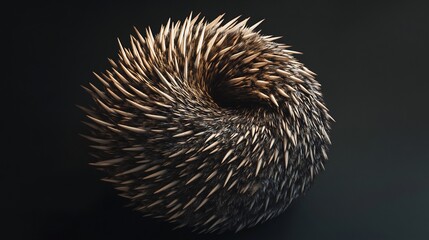 Western Long Beaked Echidna instinctively curling into tight protective ball spine forming impenetrable defense dramatic lighting soft shadow emphasize raw primal nature of survival instinct Macro