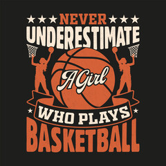 Never Underestimate a Girl Who Plays Basketball Girl Motivational Sport T Shirt Design