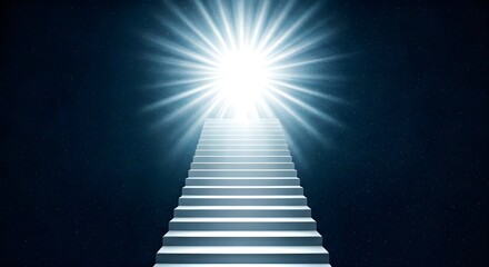 A soft, glowing staircase rising through a field of stars, leading toward a shining, celestial light, Ai Generated