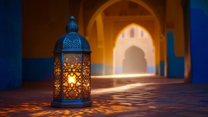 Illuminated Lantern in Archway Passageway