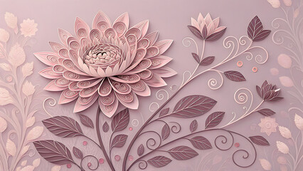 stunning floral design featuring intricate paper art with soft pink tones and elegant swirls