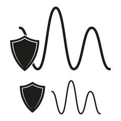 Shield with waves. Security protection icon. Wavy line symbol. Black vector illustration.