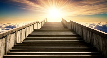 Fototapeta premium An ancient stone staircase rising above the clouds, disappearing into the divine and serene heavens, AI Generated
