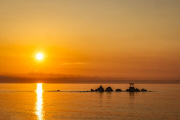 Naklejka premium Sunrise at the Hachiman Nada Shrine in Oita, Japan