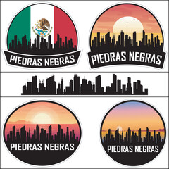Obraz premium Piedras Negras Mexico Flag Skyline Cityscape Silhouette Travel Souvenir Sticker Isolated Vector