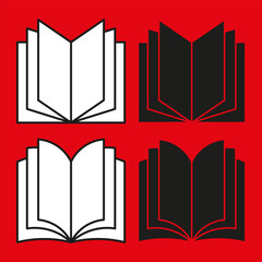 Book icon. Open pages vector. Black and white contrast. Education knowledge symbol.