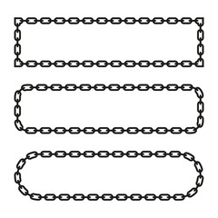 Fototapeta premium Chain frame borders. Black metal links. Geometric rectangular shapes. Strong security symbol.