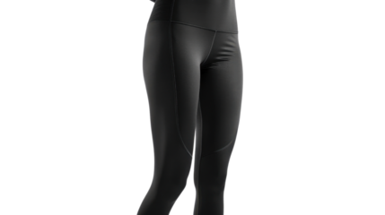 Woman wearing black leggings on transparent background: fitness and fashion