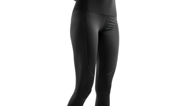 Woman wearing black leggings on transparent background: fitness and fashion