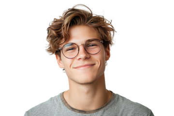 Young handsome guy smiling isolated on white background