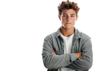 Young handsome guy with arms crossed, isolated on white background
