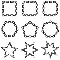 Fototapeta premium Geometric chain frames. Black linked shapes. Industrial metal symbols. Secure connection design.