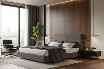 A modern bedroom interior with contemporary and minimalist designs