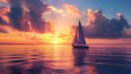 Sunset Sailboat Serenity: A Picturesque Evening at Sea