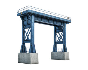 Fototapeta premium Industrial Blue Gantry Crane with Concrete Base and Heavy Duty Design