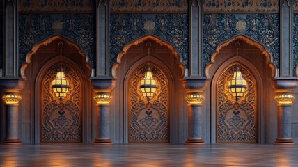 Obraz premium Illuminated Islamic Architecture With Intricate Wall Designs