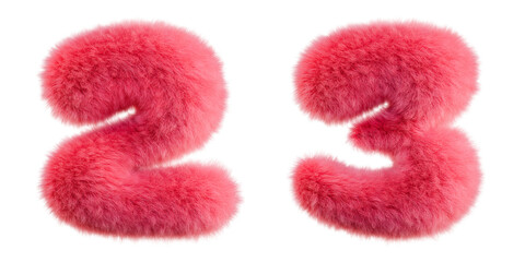 Pink Fur 2-3 numbers. Isolated on transparent background