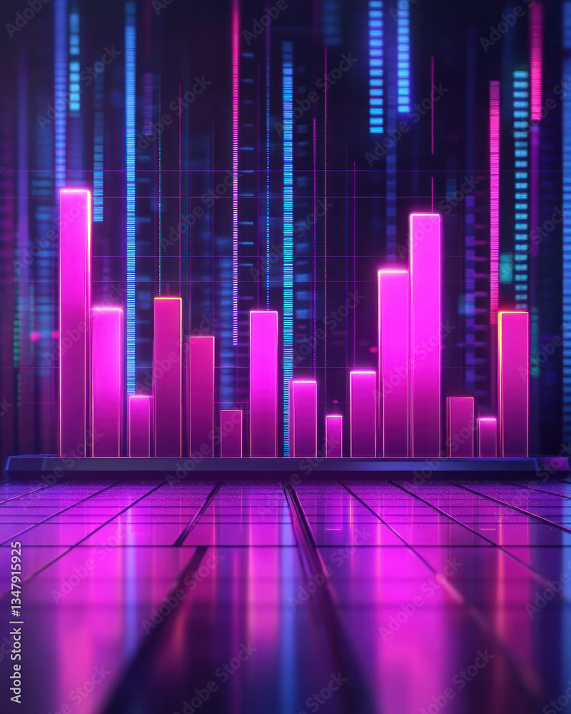 Poster a colorful graph with pink bars is displayed on a dark background. the bars are arranged in a way th