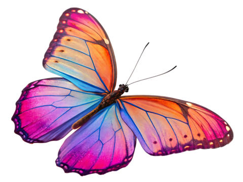 Isolated butterfly with vibrant wings on a stark black background view