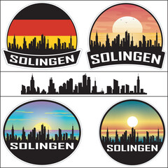 Obraz premium Solingen Germany Flag Skyline Cityscape Silhouette Travel Souvenir Sticker Isolated Vector