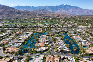 Aerial Rancho Mirage Neighborhood and Mountains
