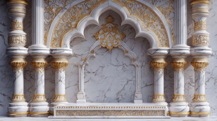 Fototapeta premium Elegant Marble Columns and Gold Accents Architectural Design