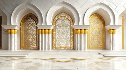 Obraz premium Elegant Mosque Interior With Golden Accents And Marble Floor