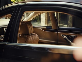 Luxury vehicle interior showcasing refined leather upholstery and details