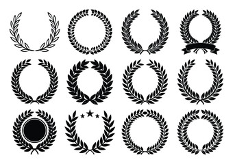 12 assorted laurel wreath ornament isolated on white background