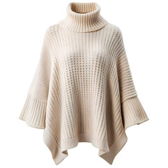 Womens Beige Knit Poncho Sweater on transparent background